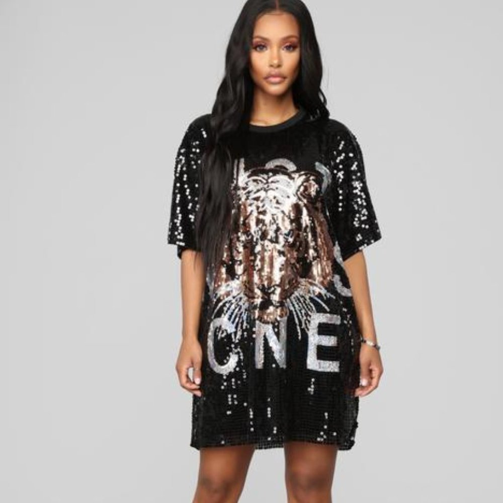Sequin Shirt Dress Fashion Nova NWT XS Tiger